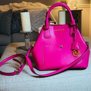 MICHAEL KORS Greenwich Convertible Medium Tote Saffiano Leather -Fuchsia Pink